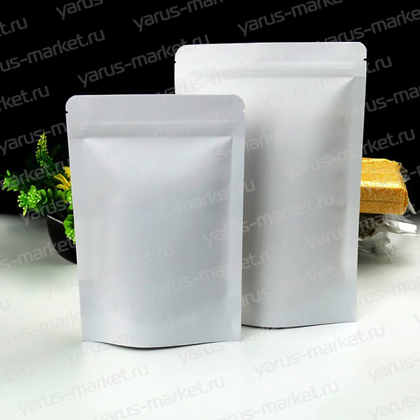 Металлизированный пакет дой-пак, белый, для бакалейных товаров