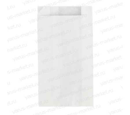 Белый бумажный пакет из пергамента с V дном и боковыми складками для упаковки хлебобулочных изделий