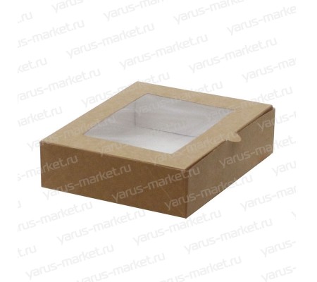 Кондитерская картонная коробка с откидной крышкой, квадратным окном и язычком для открытия