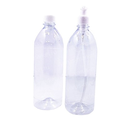 Большая бутылка из ПЭТ классической формы прозрачного цвета для жидких продуктов