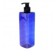 Пластиковый квадратный флакон синего цвета с помповым дозатором для крема, геля и мыла
