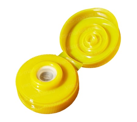 Желтая пластиковая крышка флип-топ 38/410 миллиметров с дозатором 