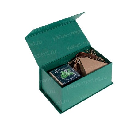 Кашированная коробка для чайного набора с клапаном на магните
