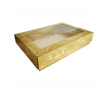 Картонная коробка крышка дно с квадратным окном и цветным принтом
