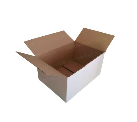 Белая картонная коробка 4-х клапанная для упаковки пищевых и розничных товаров