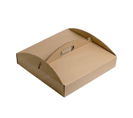Закрытая плоская коробка с ручкой из гофрокартона для пиццы или пирога