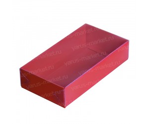 Красная коробка прямоугольная из картона с прозрачной крышкой 