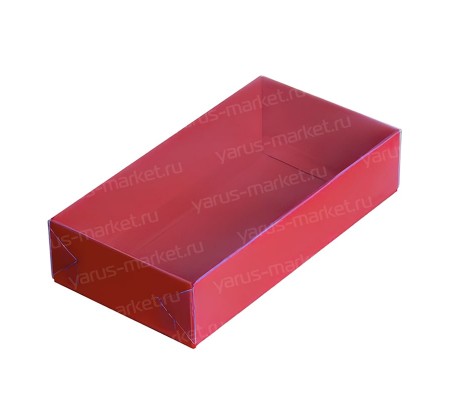 Красная коробка прямоугольная из картона с прозрачной крышкой наружу