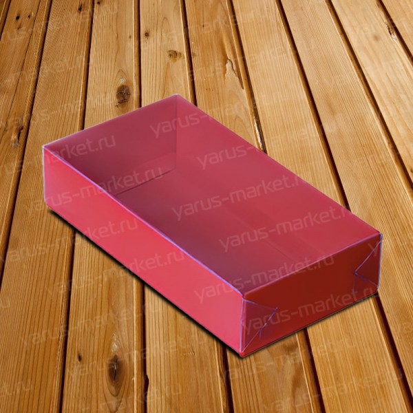 Красная коробка прямоугольная из картона с прозрачной крышкой
