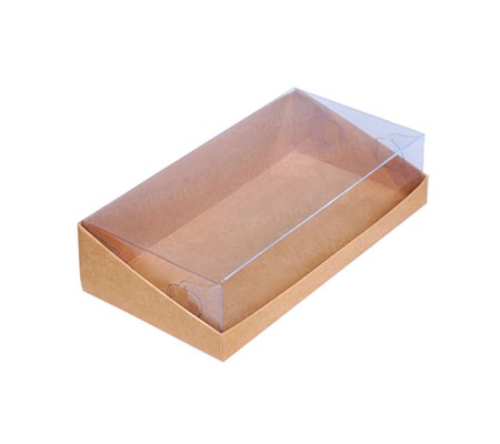 Прямоугольная крафт коробка трапеция с прозрачной крышкой внутрь
