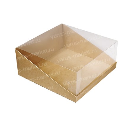 Квадратная коробка трапеция из картона с прозрачной крышкой вставкой на дно