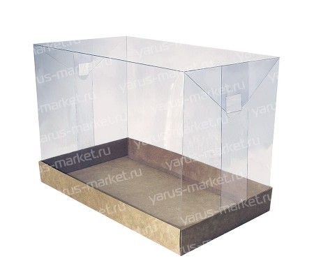 Сувенирная картонная коробка с низким дном и высокой прозрачной крышкой