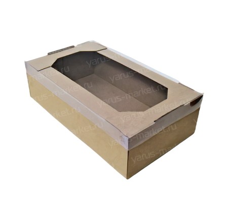 Прямоугольная кондитерская коробка из картона с прозрачной крышкой