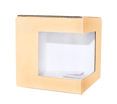 Картонная коробка куб с угловым окном для подарков и сувениров
