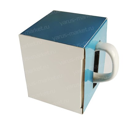 Картонная коробка куб для кружки с вырезом для ручки 