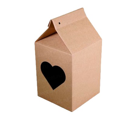 Маленькая самосборная коробка домик с окном в форме сердца