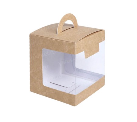 Картонная коробка куб с ручкой и боковым обзорным окном