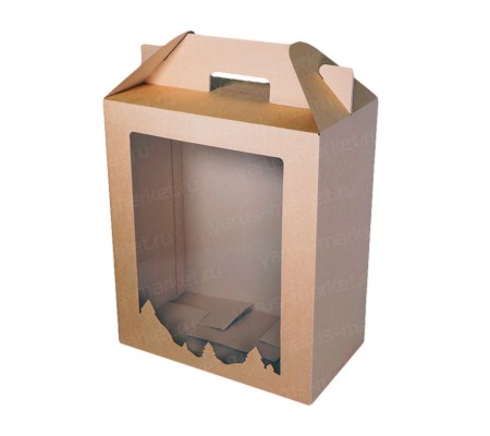 Вертикальная коробка сундучок из картона с фигурным вырезом под окно