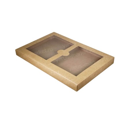 Прямоугольная плоская коробка крышка дно из картона с фигурным окном
