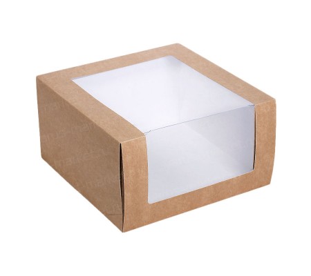 Квадратная картонная коробка с крышкой клапаном и угловым окном