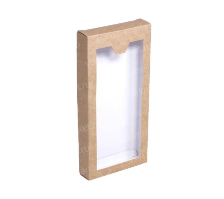 Плоская коробка из картона с крышкой клапаном и фигурным окном