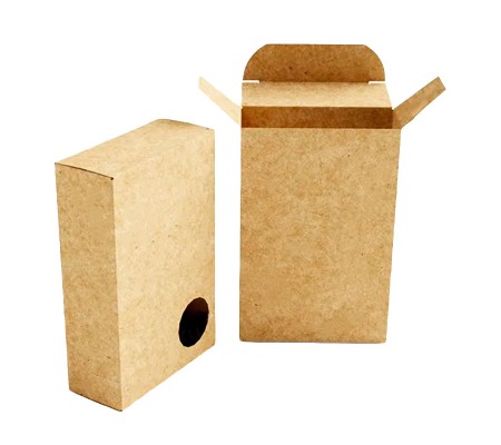 Плоская прямоугольная коробка из картона с крышкой клапаном и круглым окном