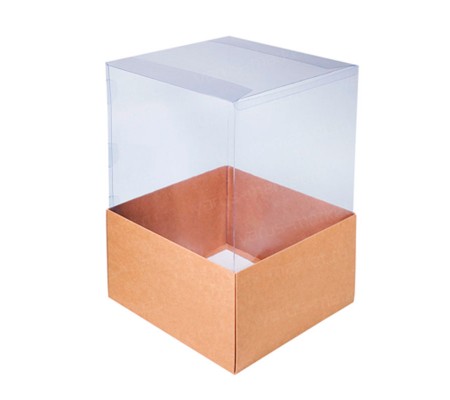 Картонная коробка для цветов с прозрачной высокой крышкой внутрь