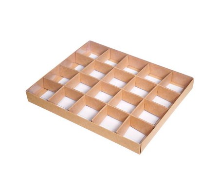 Картонная коробка с решеткой на 20 секций и прозрачной крышкой 