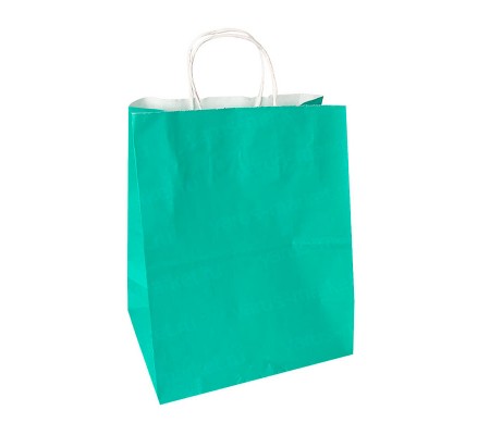 Зеленый крафт пакет с кручеными ручками для упаковки продукции