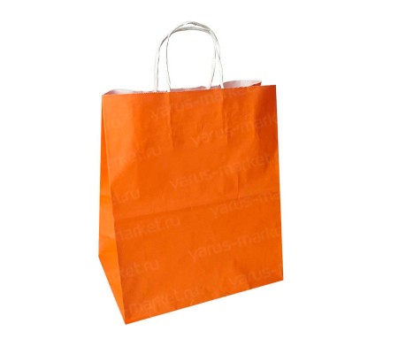 Оранжевый крафт пакет с кручеными ручками для упаковки продукции