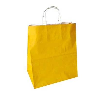 Желтый крафт пакет с кручеными ручками для упаковки продукции