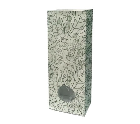 Бумажный пакет для чая с растительным зеленым принтом и круглым окном  