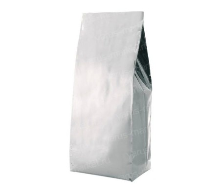 Бумажный белый металлизированный пакет с центральным швом 