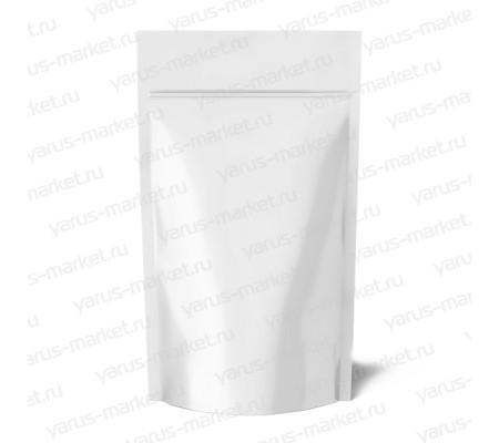 Белый металлизированный пакет дой-пак с прозрачной стороной и замком зип-лок  