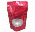 Красный пакет дой-пак с прозрачным окошком для фасовки кофе и чая