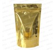 Золотой матовый пакет дой-пак с замком зип-лок и прозрачной стороной для фасовки и хранения сыпучих продуктов