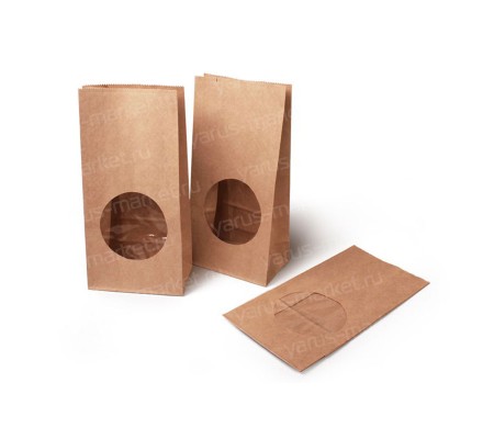 Бурый крафт-пакет с круглым окном для упаковки чая, кофе, различных трав и специй