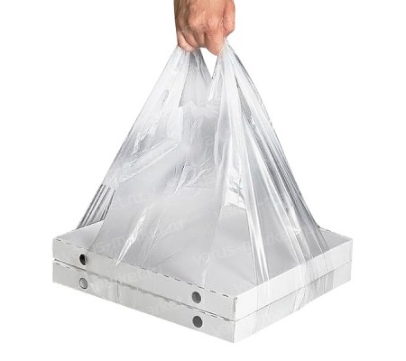 Полиэтиленовый пакет майка без углов для переноски коробок с пиццей 