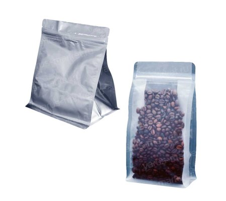 Реторт-пакет квадропак с боковыми фальцами, плоским дном и лазерной насечкой для упаковки пищевых продуктов