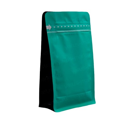 Восьмишовный зеленый пакет с плоским дном и замком зип лок 