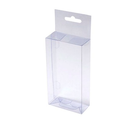 Прямоугольная прозрачная коробка с еврослотом для подвешивания на стендах