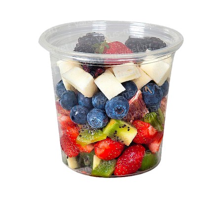 Круглый прозрачный контейнер из растительного пластика для упаковки салатов, ягод и десертов