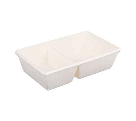 Бумажный белый контейнер на две секции без крышки