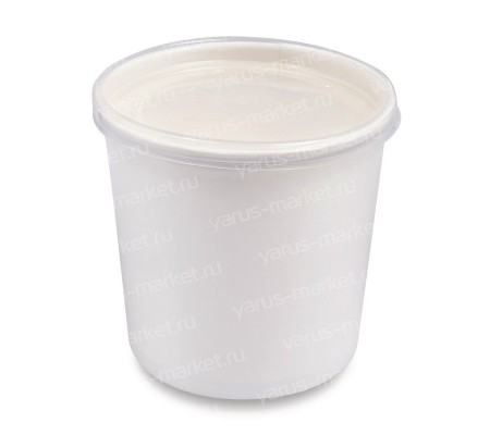 Круглый белый контейнер с пластиковой крышкой для готовых блюд