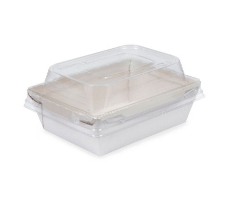 Белый бумажный контейнер с купольной крышкой для салатов и закусок