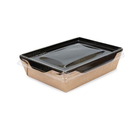 Бумажный крафт-контейнер с фигурной крышкой для готовых салатов и закусок