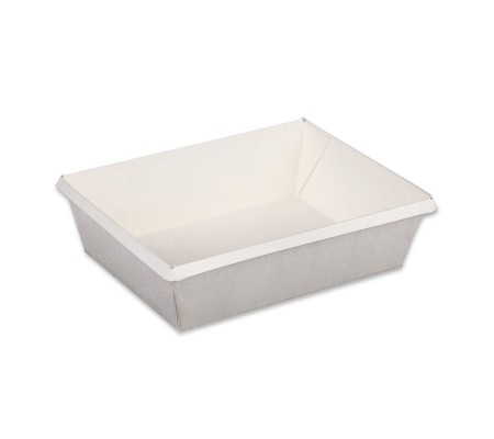 Прямоугольный бумажный контейнер белый без крышки для готовых салатов и закусок