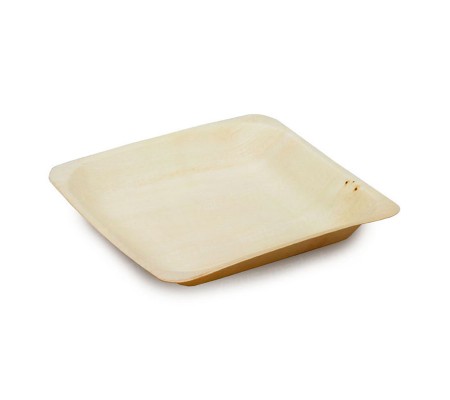 Деревянная квадратная тарелка с бортиками для одноразовой сервировки