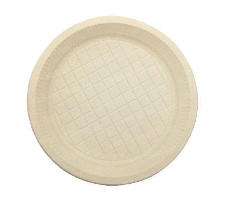 Круглая плоская тарелка с бортиками и рифленым дном