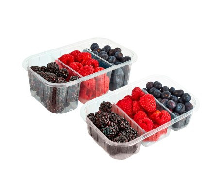 Прозрачный контейнер для ягод на три секции под крышку или запайку пленкой